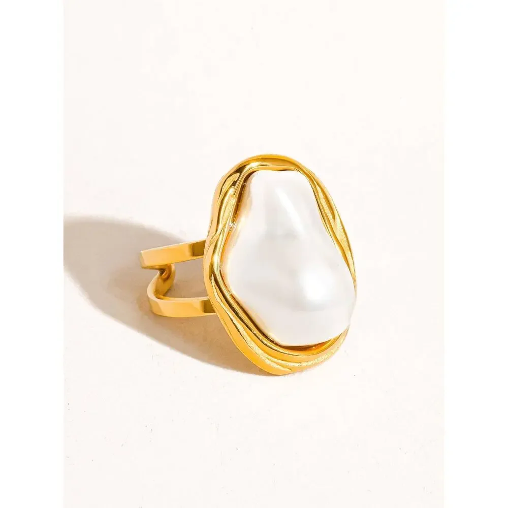 Cameron 18K Gold Non-Tarnish Classic Pearl Round Ring